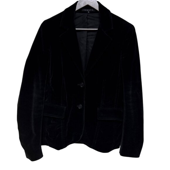 Theory Velvet Women's Blazer Jacket Black Button Long Sleeve Pockets Medium - Picture 1 of 12